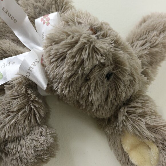 Apple Sauce Flat Nummy Gray Bunny Lovey Plush Toy Security Blanket - Picture 3 of 9